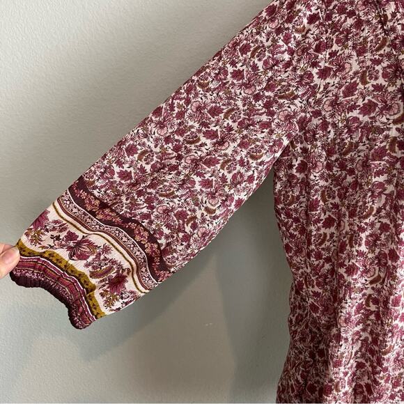 Garnet Hill Maroon Floral Peasant Pop Over Top 4 - Picture 4 of 8